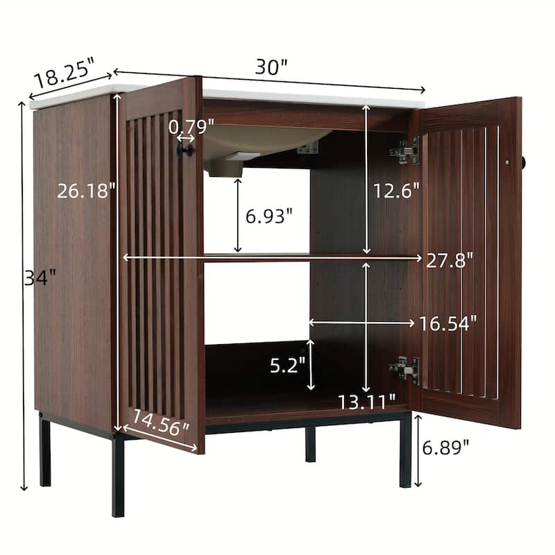 Bathroom Vanity with Sink, Bathroom Storage Cabinet with 2 Soft Close Doors, Bathroom Vanity Cabinet with 4 Iron Legs