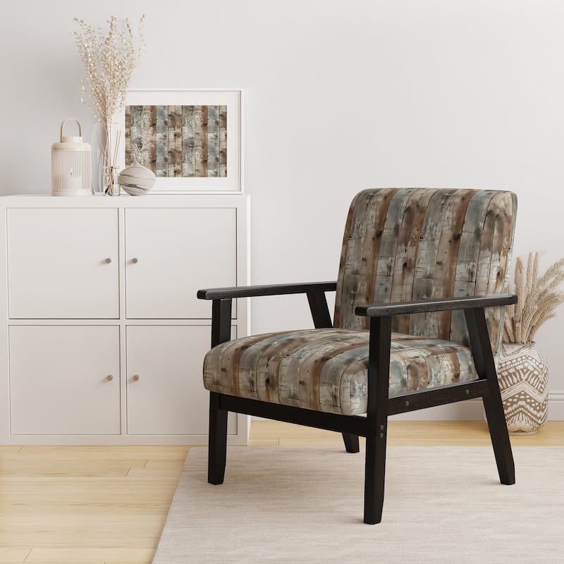 Designart "Rustic Farmhouse Wooden Planks I" Upholstered Abstract Accent Chair - Vintage Side Chair in Multiple Color - Arm Chair - Brown