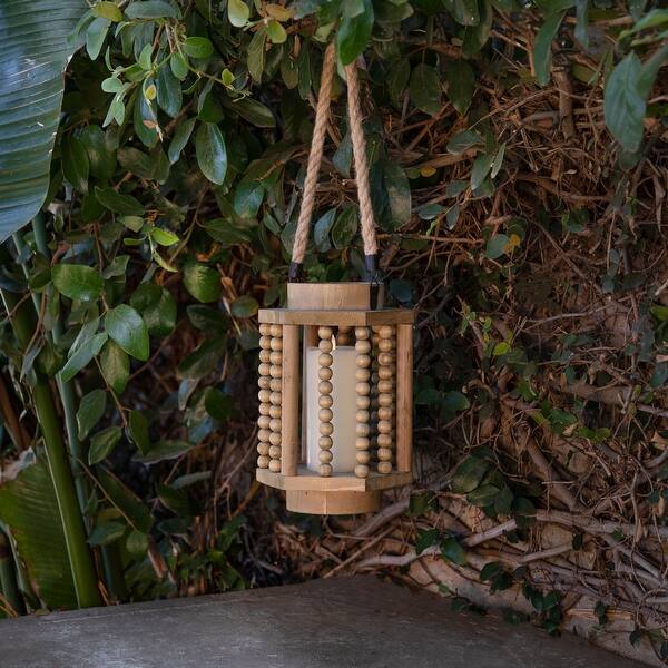 slide 2 of 3, Wood 11" Lantern With Rope Handle, Brown 11"H - 6.75" x 7.75" x 11.0" Brown - 6.75" x 7.75" x 11.0"