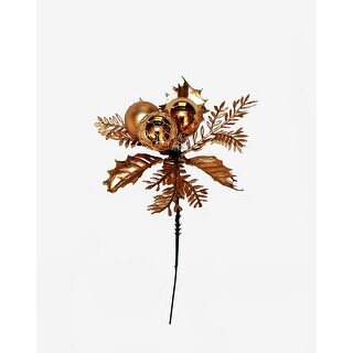 Christmas Holly & Ball Pick x 3, Gold, Set of 12 - 8"