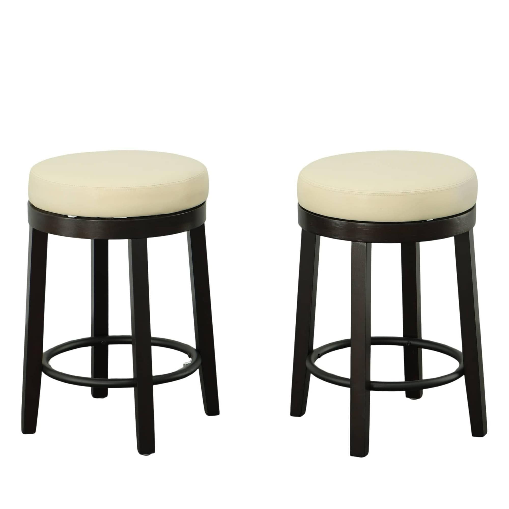 Swivel Seat Counter Stools - 24" - Cream and Espresso Brown - Set of 2