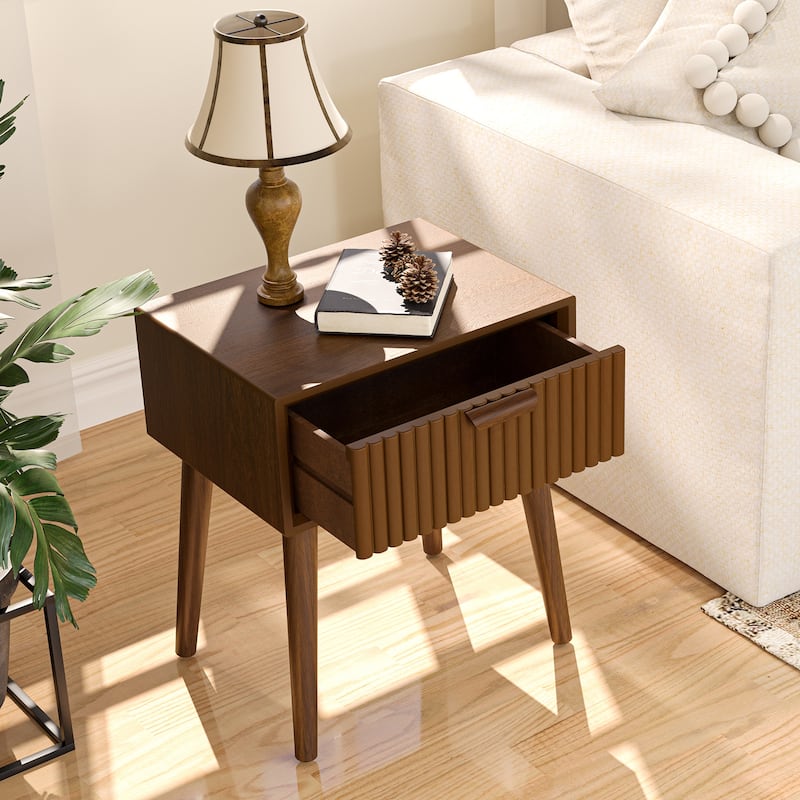 COSIEST Modern Brown End Table with Drawers