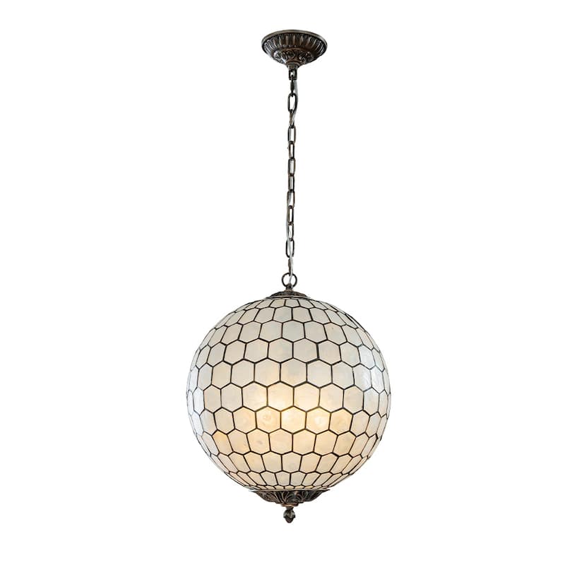 3-Light 18'' Antique Brass French Vintage Cosatal Glam Chandelier with Natural CAPIZ SHELL Globe Lantern Hanging Light - W18''