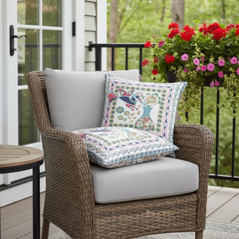 HomeRoots Set of Two 16" X 16" Pink and White Peacock Blown Seam Floral Indoor Outdoor Throw Pillow - 16.00' X '16.00' X '5.00 - Pink/White - 16.00' X '16.00' X '5.00