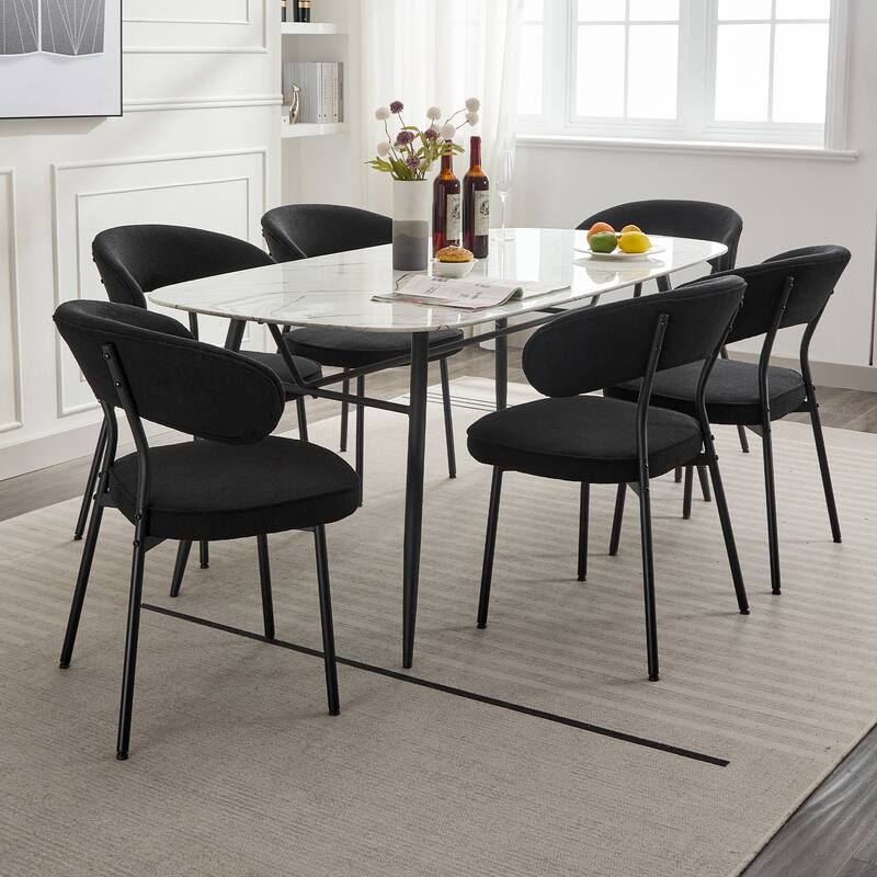 XINMICS Dining Chairs with Curved Backrest, Modern Fabric Upholstered Boucle Kitchen Dining Room Chairs Set of 2/4/6 - Set of 6 - Black