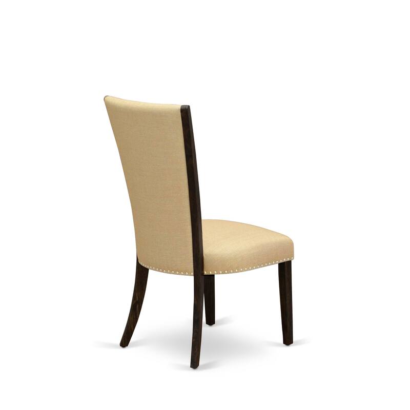 East West Furniture Verona Parson Dining Chairs - Nail head Trim Linen Fabric Chairs, Set of 2(Finish Options)