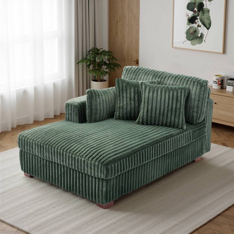 42" W Plush Corduroy Upholstered Chaise Lounge Sleeper for Living