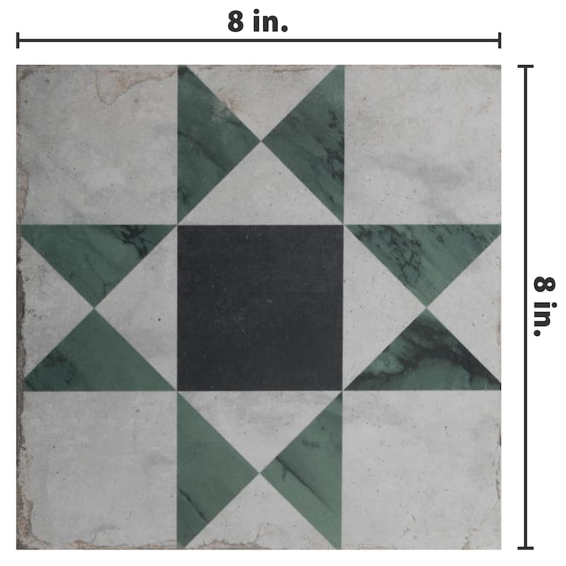 Merola Tile Renaissance Deco Emerald Cross 7-7/8" x 7-7/8" Porcelain Floor and Wall Tile