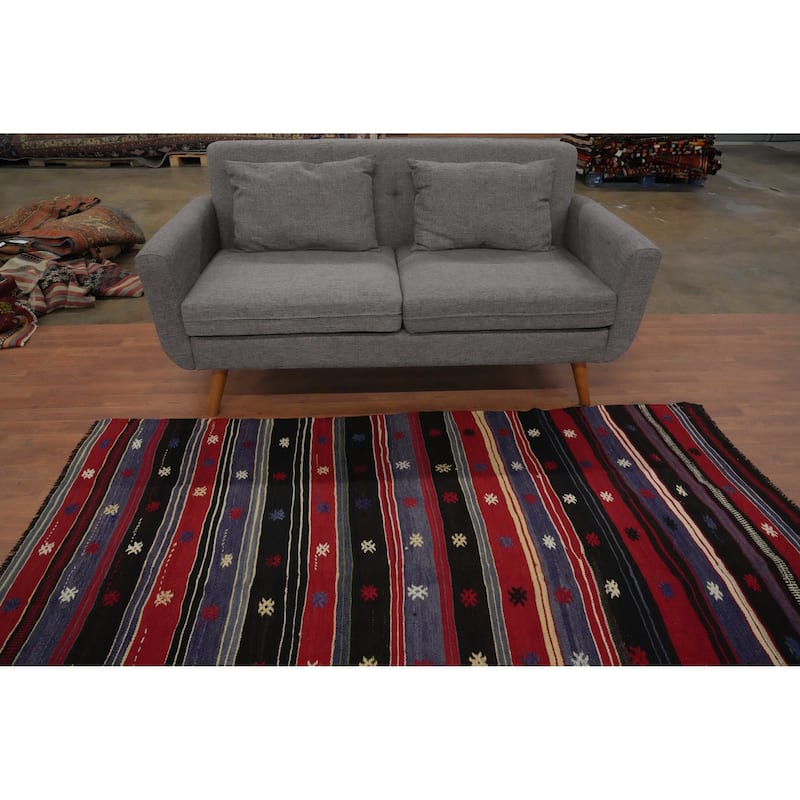 Hand Woven Oriental 100% Wool Carpet Southwestern Tribal Multi-Colored Kilim Area Rug - 7' 3'' X 5' 0''