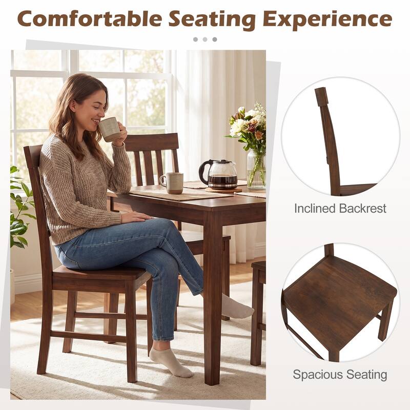 Gymax Dining Chairs Set of 4 Rubber Wood Chairs w/High Slat Backrests