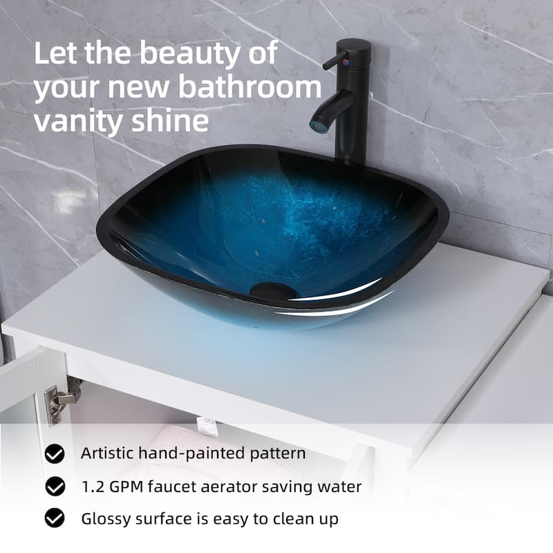 36" Bathroom Vanity Set Tempered Glass Ceramics Vessel Sink With Side Cabinet Combo