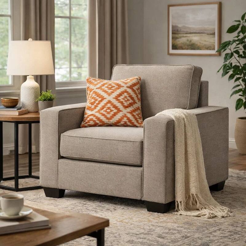 Qien Accent Armchair, Wide Track Arms, Modern Stone Gray Polyester