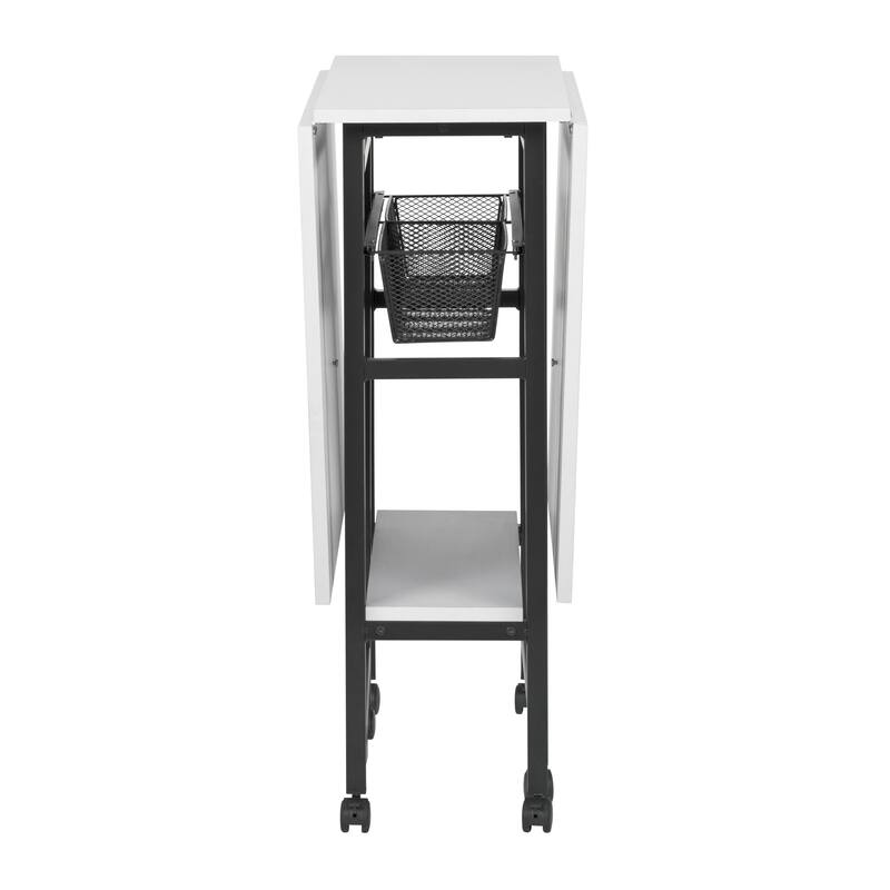 Sew Ready Standing Height (36" H) Mobile Folding Expandable Fabric and Die Cutting Table with Craft Storage- Charcoal / White