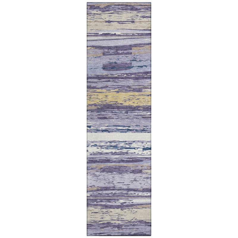Machine Washable Indoor/ Outdoor Abstract Stripes Chantille Rug