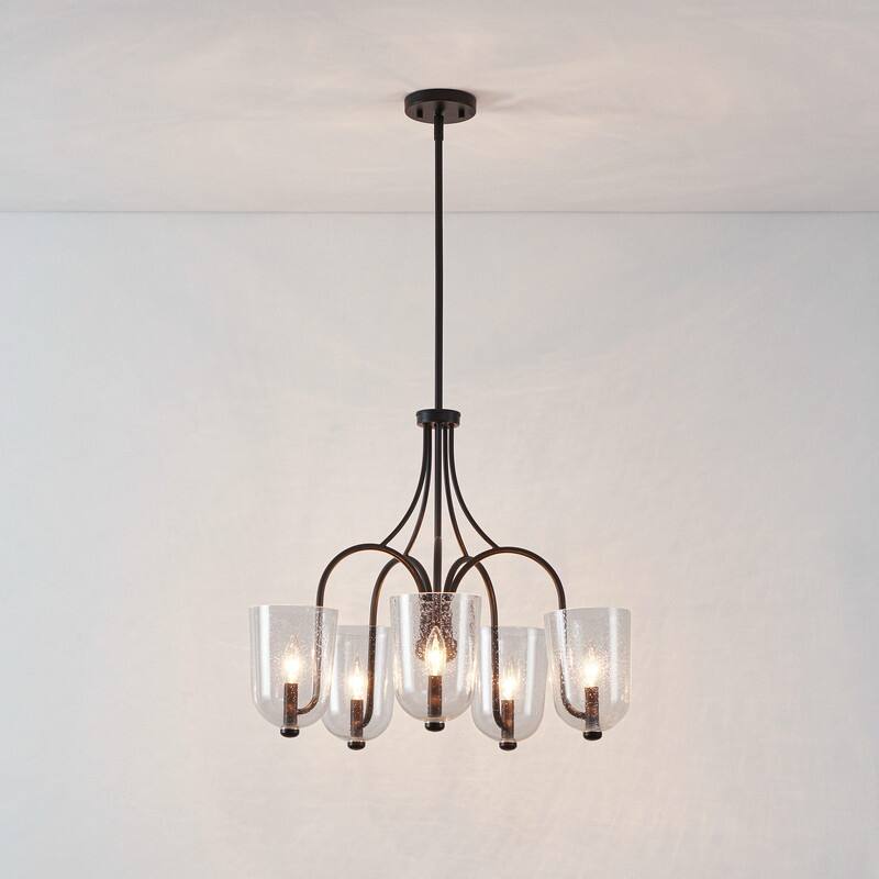 KAWOTI 5-Light Chandelier with Seeded Glass Shade - W25.5" x H21.13" (max65.75")