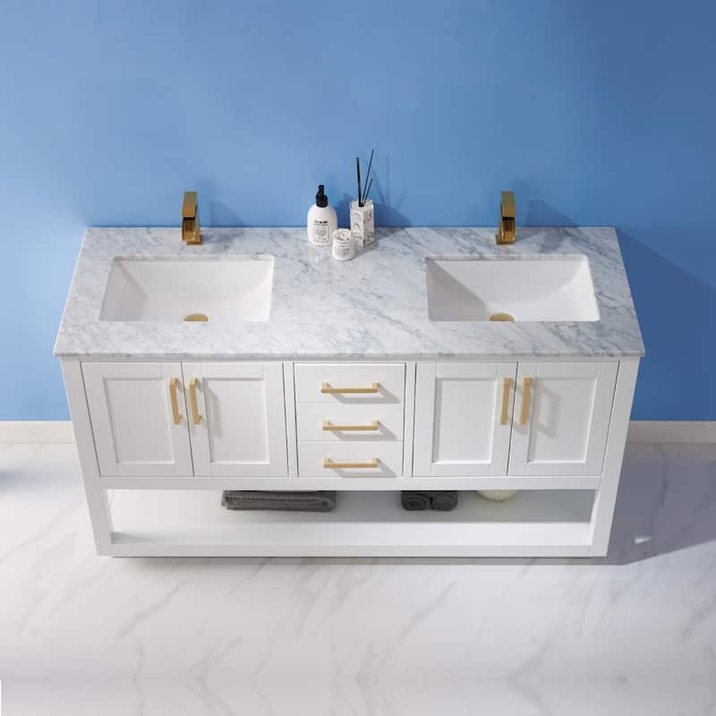 Altair Remi Double Bathroom Vanity Set Carrara White Marble Top