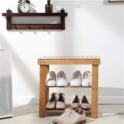 2- Tier Bamboo Shoe Bench Rack Shoe Storage