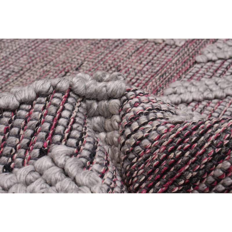 ECARPETGALLERY Braid weave Sienna Grey, Pink Wool Rug - 6'1 x 9'1