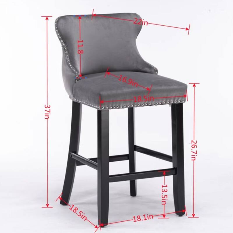 Upholstered Wing-Back Barstools Set of 2/4, Leisure Bar Chairs with Button Tufted Decoration, Wooden Legs and Nailhead Trim