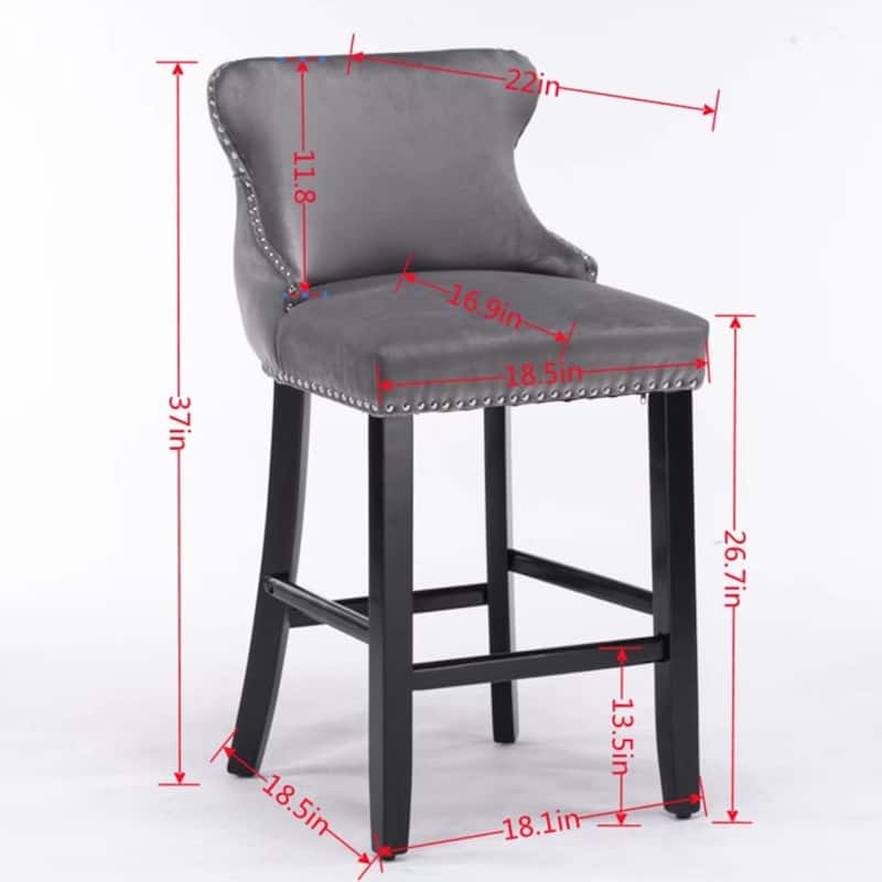 Wing-Back Barstools with Button Tufted Decoration and Wooden Legs, Leisure Style Bar Chairs,Bar stools, Set of 2