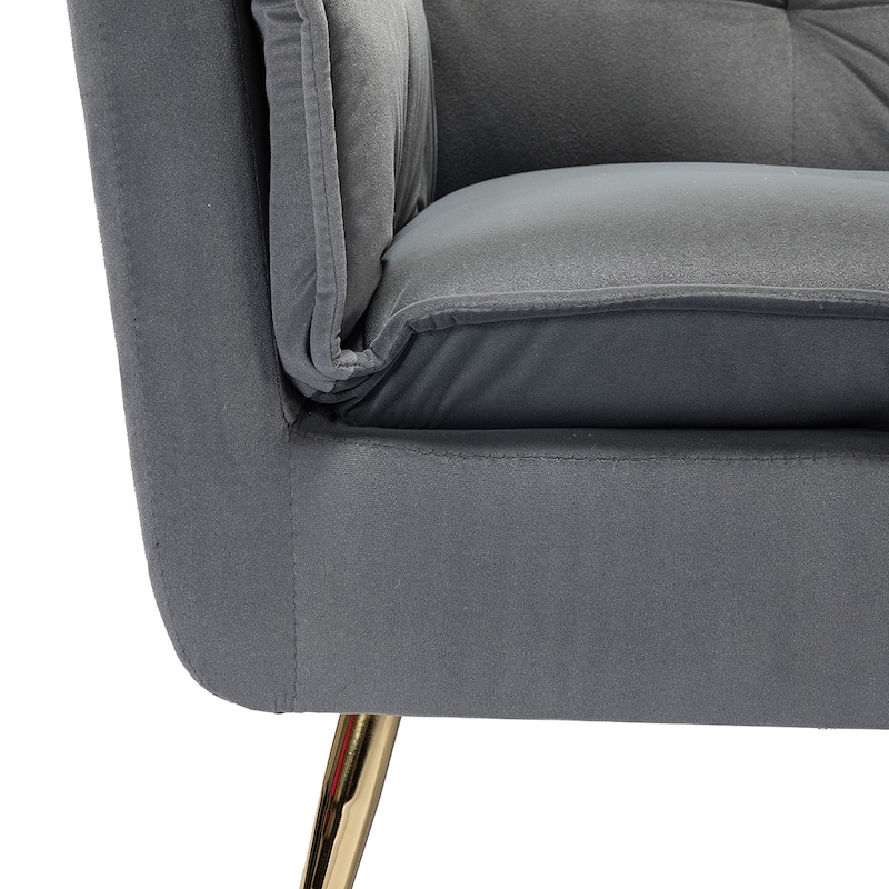 1ida Modern Velvet Tufted Padded Cushion Armchair with Golden Metal Legs by HULALA HOME - GREY