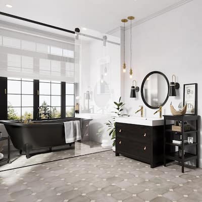 Merola Tile Laverton Octagon Grafito with Taco Arena 7-7/8" x 7-7/8" Porcelain Floor and Wall Tile