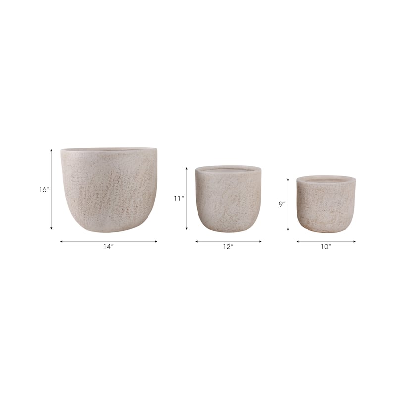 Polyresin Planters Garden Flower Pot (Set of 3) - 14", 11", 9" Ivory - 15.75" x 15.75" x 13.75"