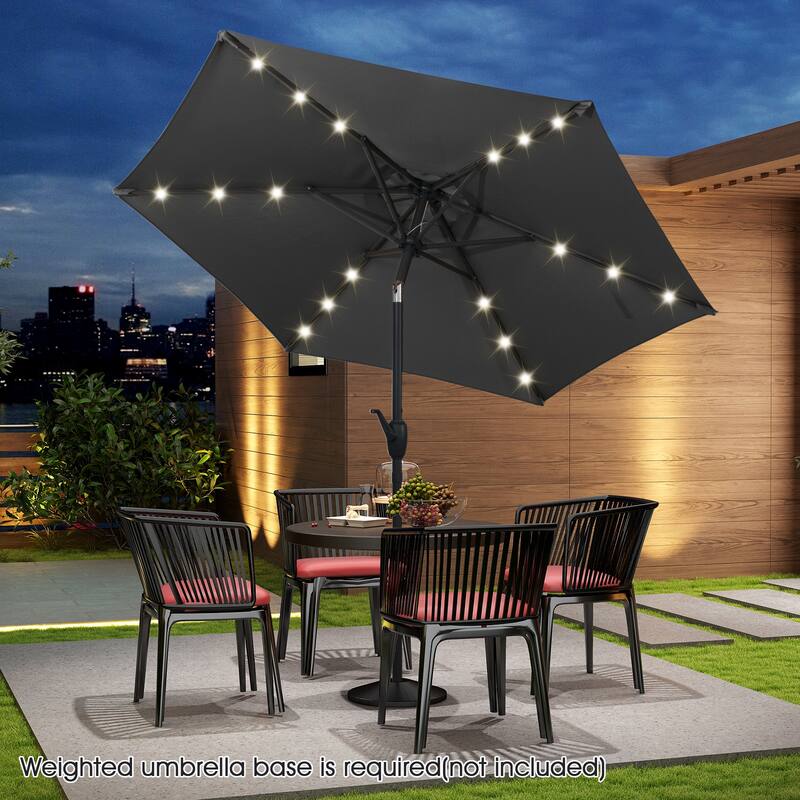 7.5 Feet Outdoor Polyester Umbrella with Solar LED Lights and Tilt Crank Mechanism