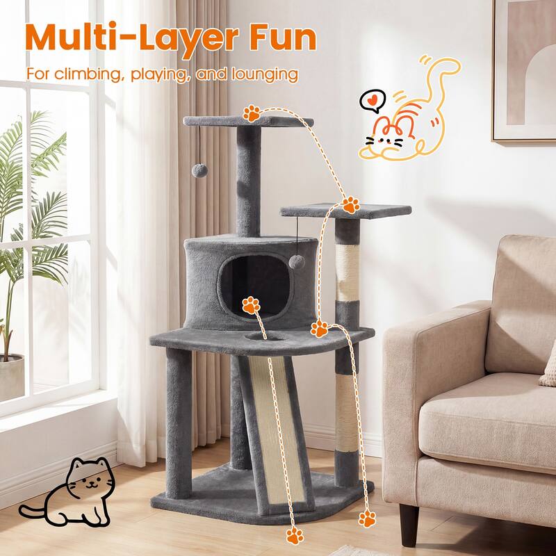 Gymax Cat Tree Multi-Level Cat Tower w/ Top Perches & Cozy Condo