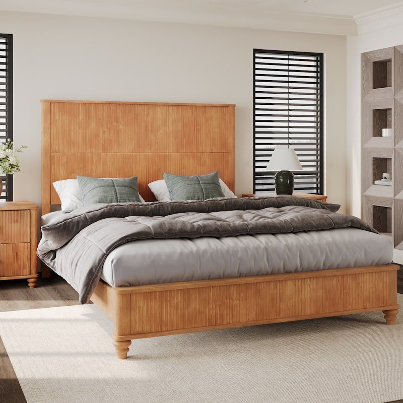 GDFStudio - Harrison Sturdy Solid Wood Bed Frame with Tall Headboard for Elegant Bedrooms