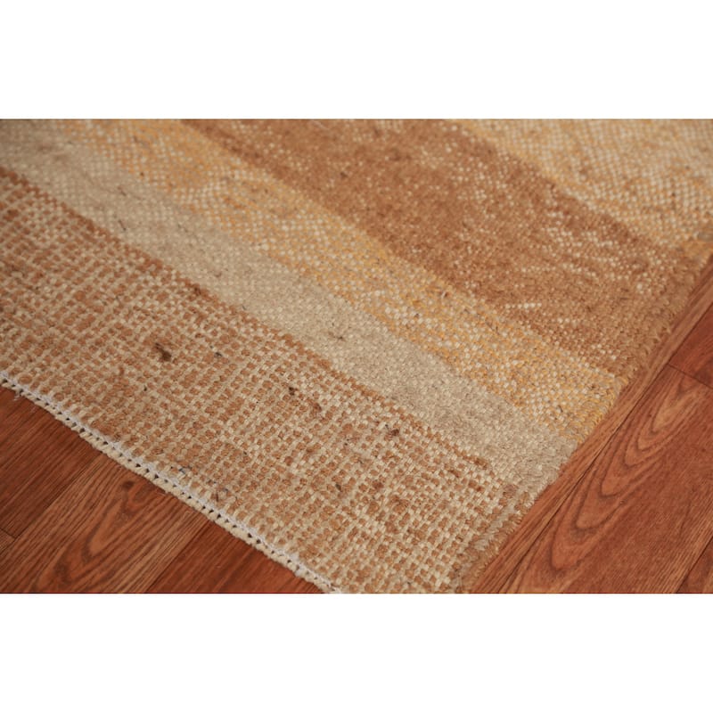 Hand Woven Oriental 100% Jute Carpet Modern Stripe Multi-Colored Kilim Area Rug - 12' 0'' X 9' 7''