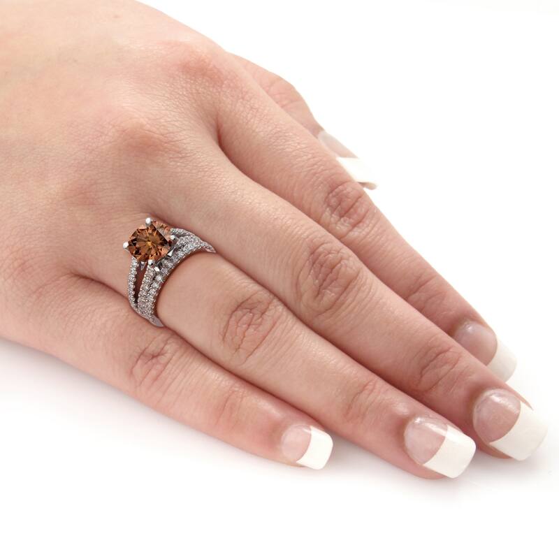 Auriya 2 5/8ctw Round Brown Diamond Engagement Ring Set 14k Gold
