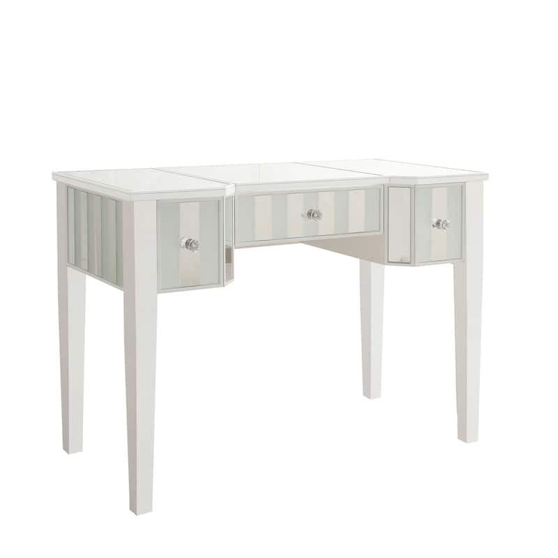 Furniture of America Gema Glam Linen Fabric 2-Piece Makeup Vanity Set with Mirror