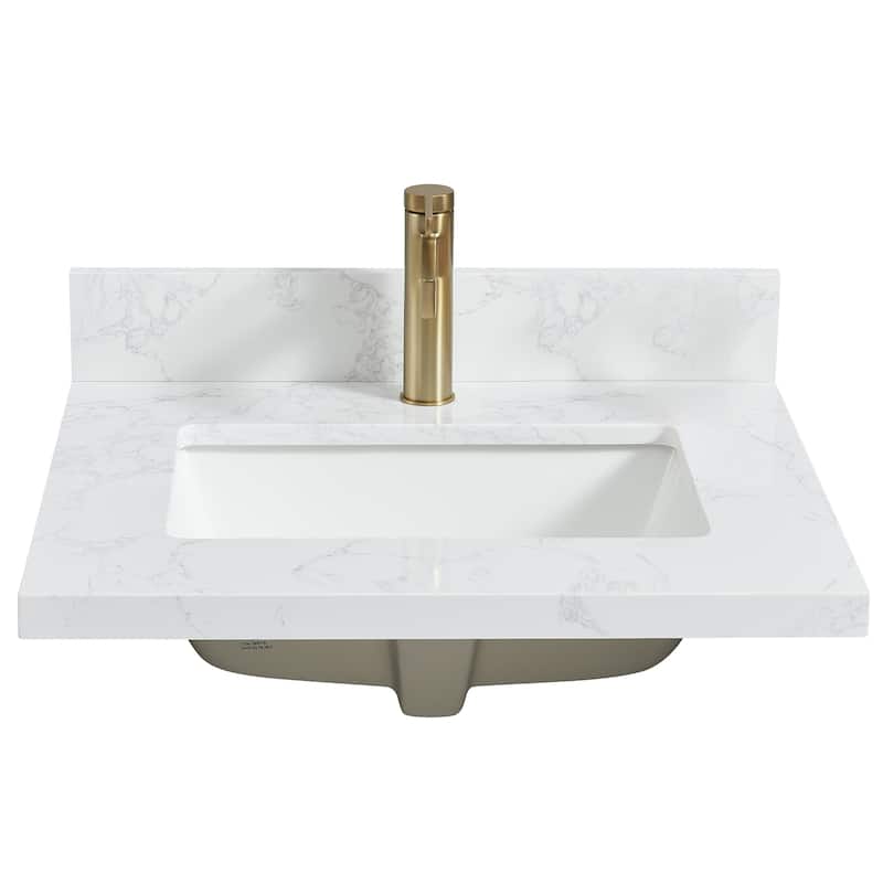Malaga Composite Stone Vanity Top with White Rectangular Sink - 25 in. W x 22 in. D - Grain White