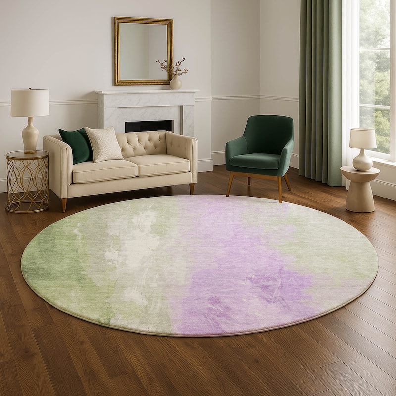 Premium Washable Super Soft Modern Watercolor Mayfield Rug - 8' x 8' - Aloe