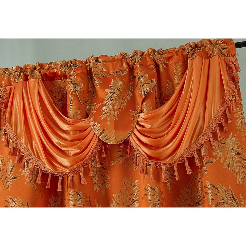 Gracewood Hollow Bao Textured Floral Jacquard Single Rod Pocket Curtain Panel w/ Attached 18-inch Valance - 54 x 84 in.