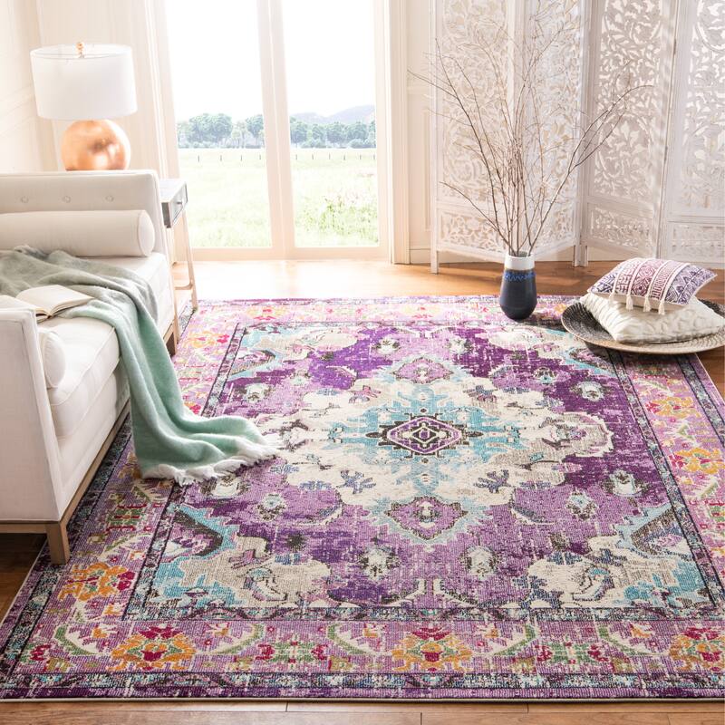 SAFAVIEH Monaco Oceane Boho Medallion Distressed Area Rug - 8' x 11' - Violet/Light Blue