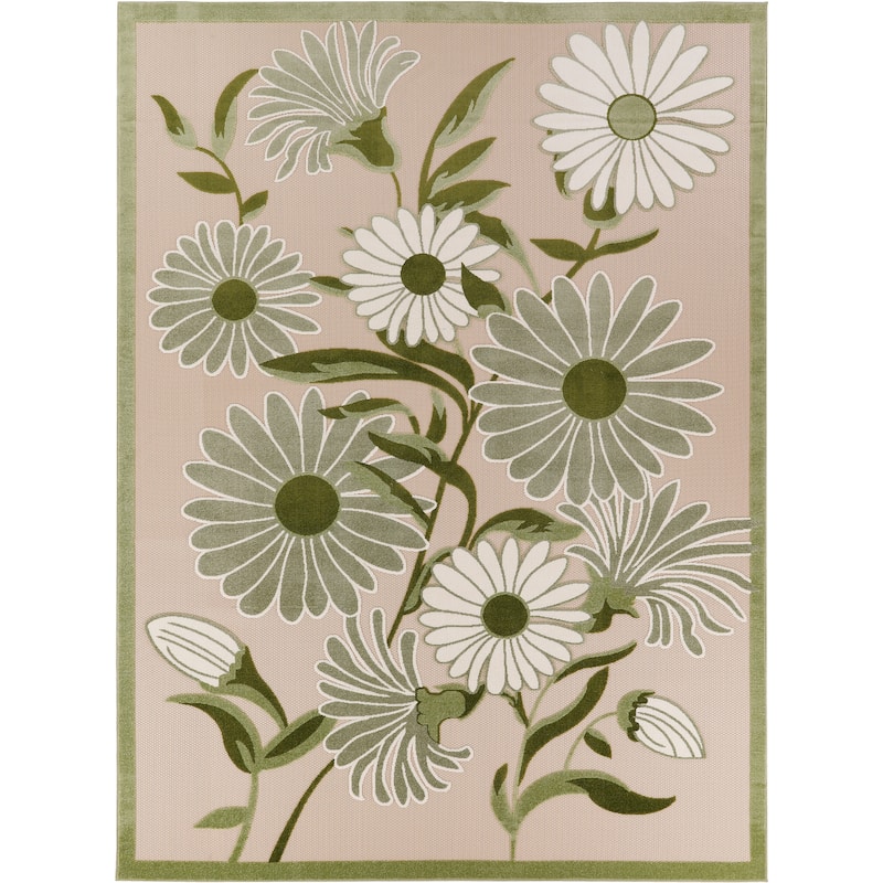 Nourison Alice Indoor/Outdoor Floral Area Rug. - Ivory/Green - 10'x14'