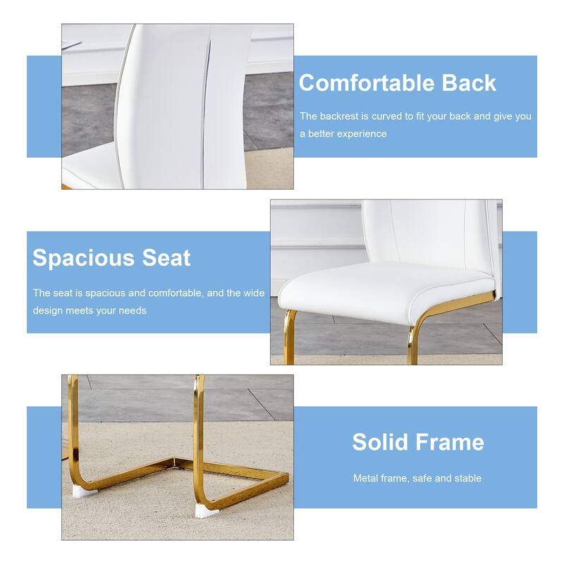Luxury Simple Arch Chair - Set of 8 PU Material High Resilience Dining Chair with Arched Metal Leg