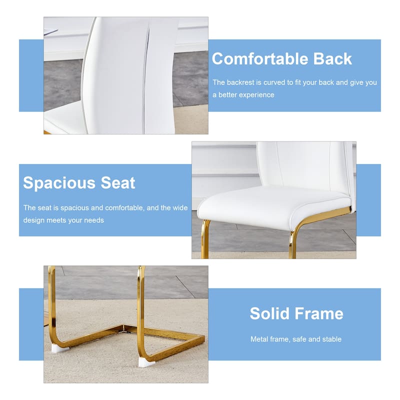 Modern Upholstered Dining Chair Set of 2, Kitchen Side Chair with Gold Metal Legs, Arched Back Chair for Home Office
