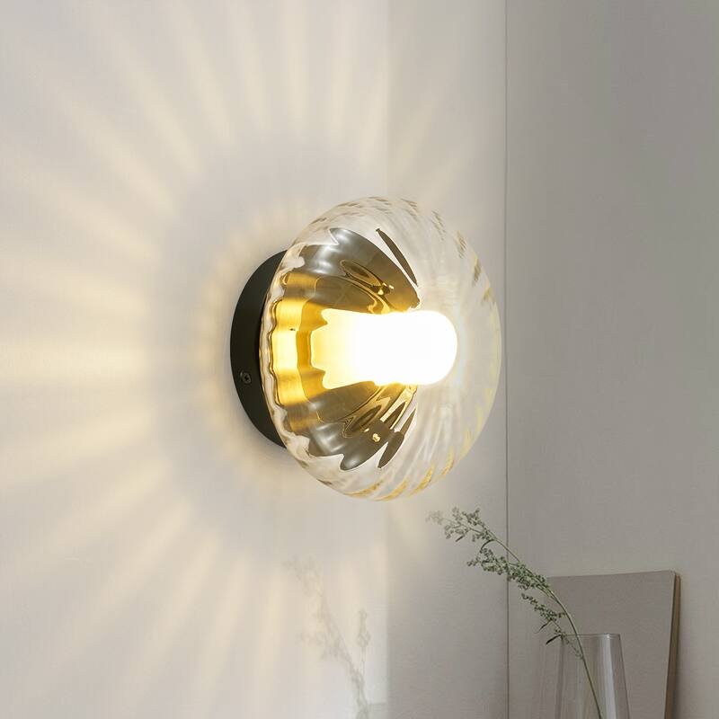 1-Light Modern Retro Clear Textured Glass & Metal Wall/Ceiling Light, Versatile Fixture for Bedroom - 1 Light