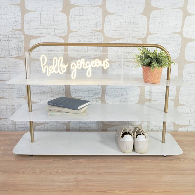 happimess Minimialist 24.5" 9-Pair 3-Tier Iron Thin Flat Plate Shoe Rack