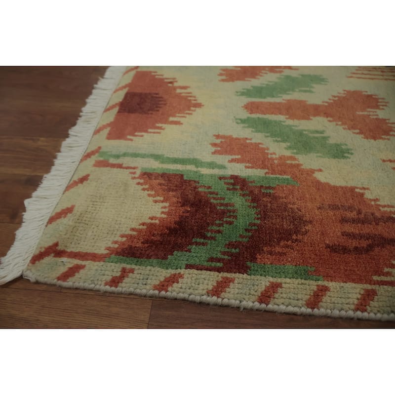 Hand Knotted Oriental 100% Wool Carpet Modern Geometric Green Gabbeh Area Rug - 9' 10'' X 8' 2''