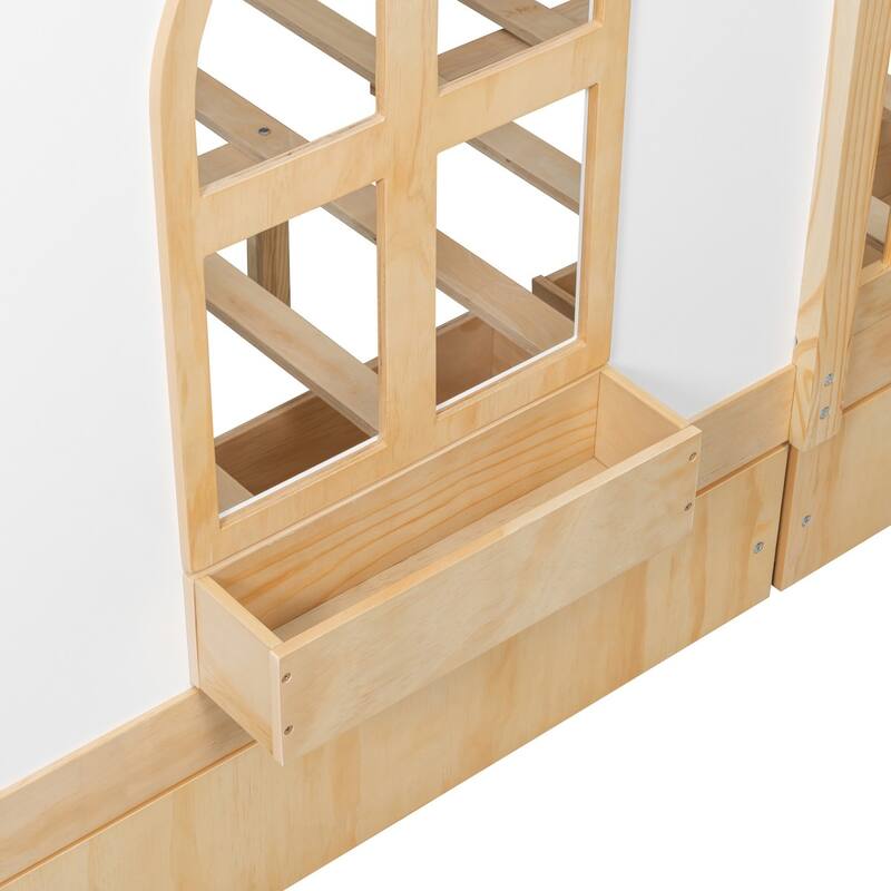 Full Size House Bed with 2 Drawers, Side Bookshelf with LED Strip