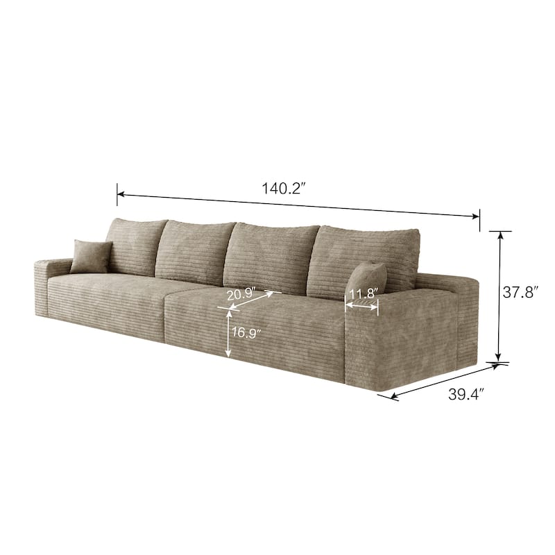 140"Foam 5-Seater Sofa - Plush Corduroy Cloud Couch with Recliner and High-Resilience Foam