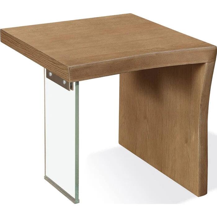 Seabourne Live-Edge White Oak and Glass End Table in Bisque