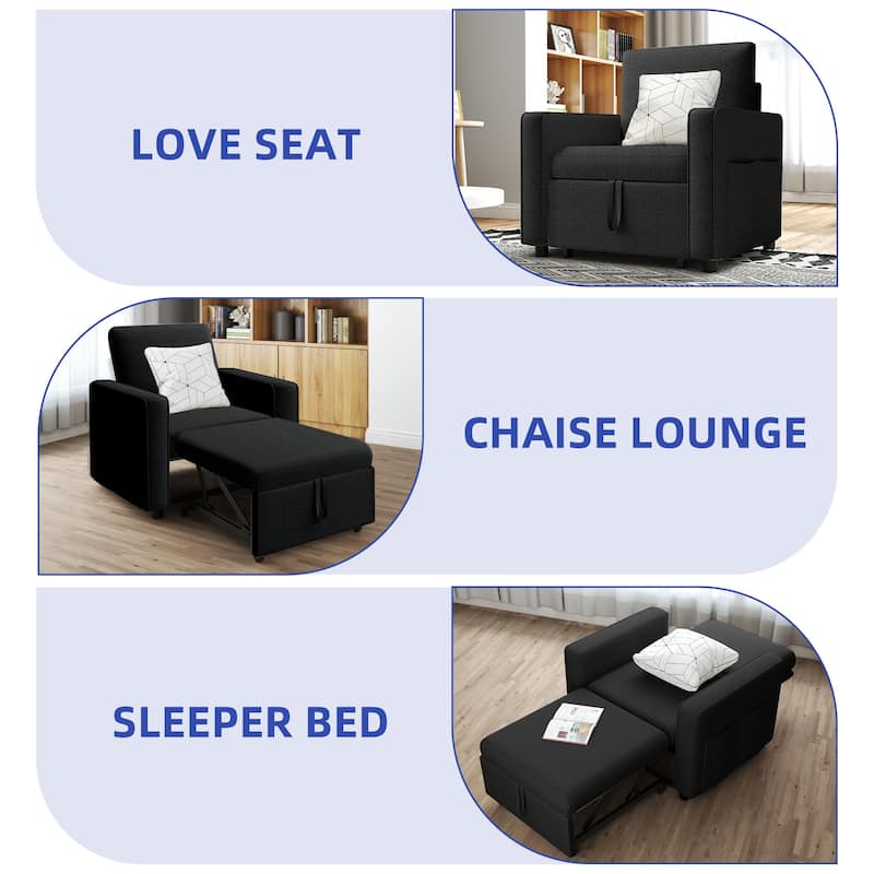 3-in-1 Convertible Sofa Chair Bed with Pull-Out Sleeper and Reclining Lounge for Living Room or Small Space Comfort
