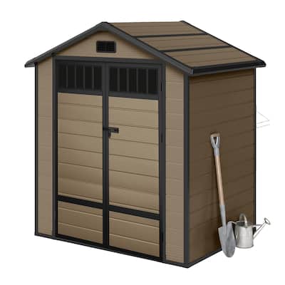 Moasis 6x4.4 FT Outdoor Storage Shed, All-Weather Resin Plastic Storage Shed with Windows, Slanted Roof, Raised Floor