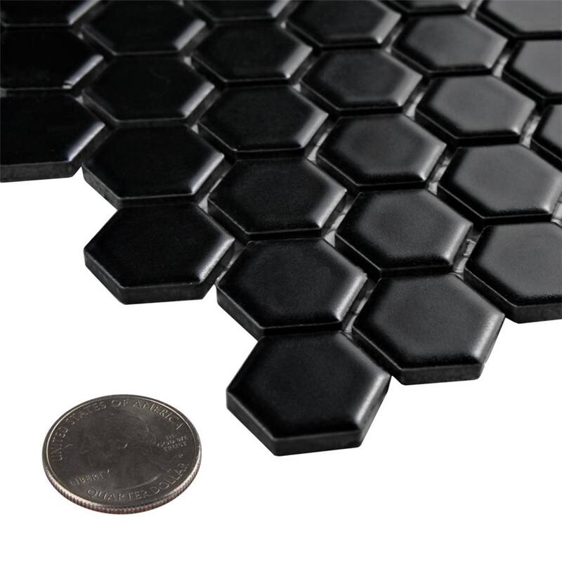 Merola Tile Metro 1" Hex Matte Black 10-1/4" x 11-7/8" Porcelain Floor and Wall Tile
