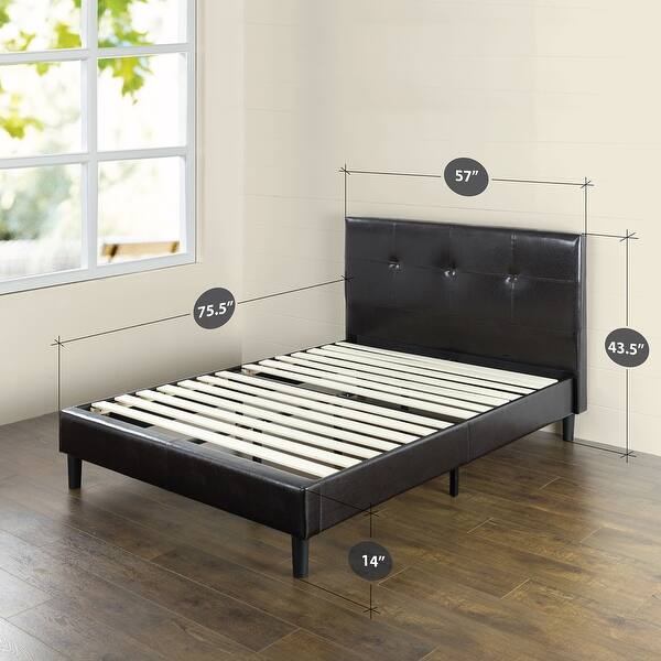 Priage by ZINUS Espresso Faux Leather Upholstered Platform Bed Frame